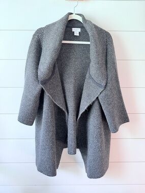 Vintage Kenar Gray  Sweater Coat Shawl Collar Open Front Cardigan Jacket Medium